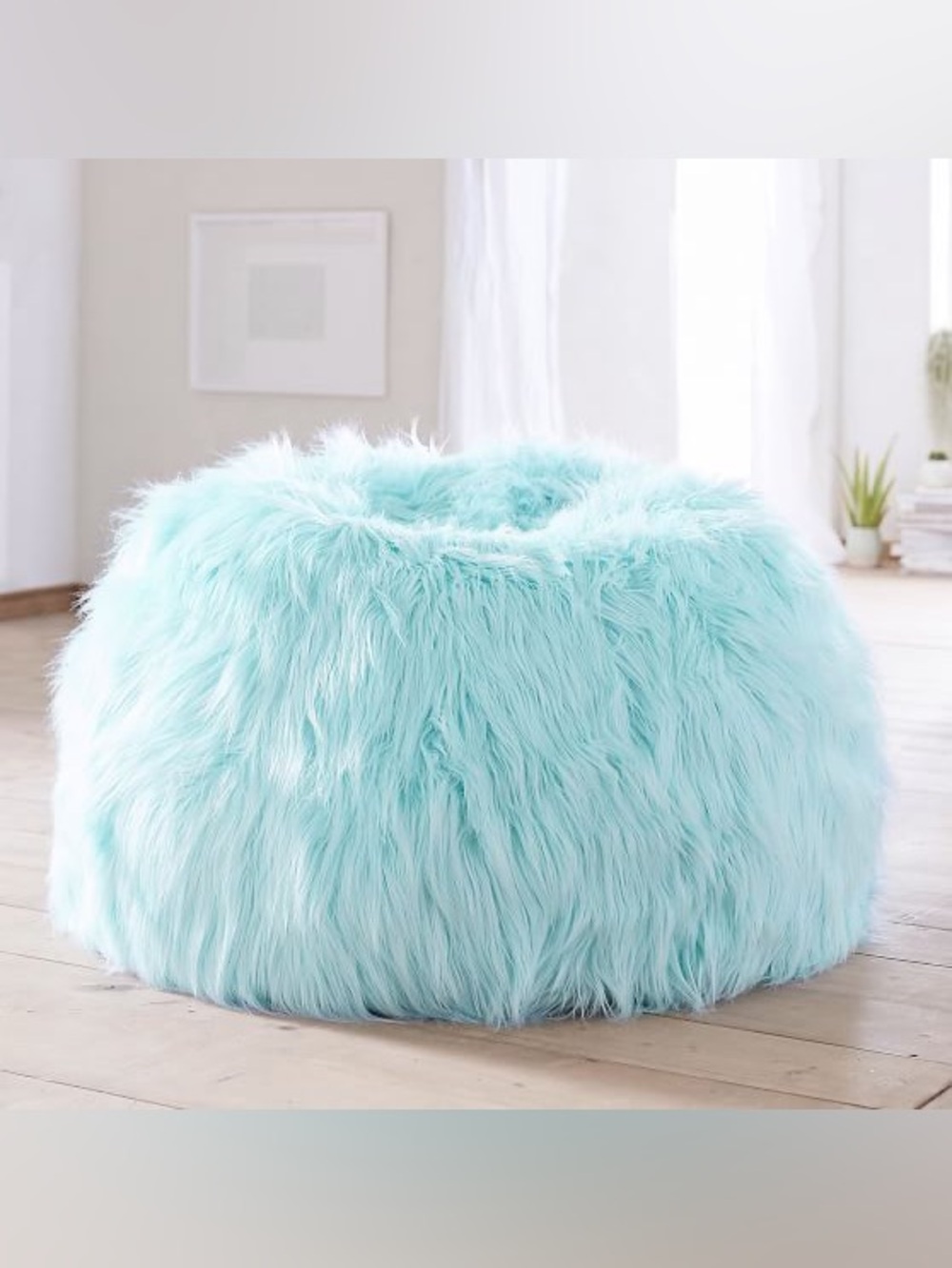 Pottery Barn Teen Faux Fur Shaggy Bean Bag Cover - turquoise blue washable